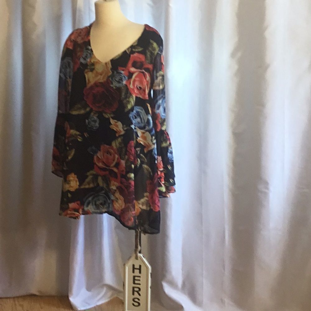 SMYM flowered mini dress with gypsy ruffle sleeve